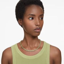 Matrix Tennis necklace Round cut Medium Green Gold-tone plated Swarovski at Swarovski